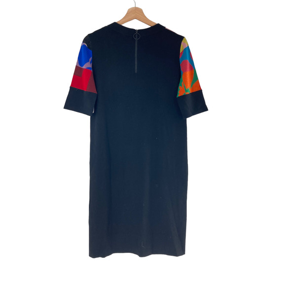 Akris Punto 100% Wool Color Flower Block Knit Mock Neck Dress Zip Back - Picture 4 of 6